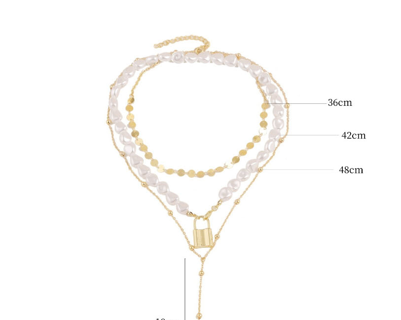 Fashion Golden Alloy Chain Pearl Lock Fringes Multi Layer Necklace,Multi Strand Necklaces