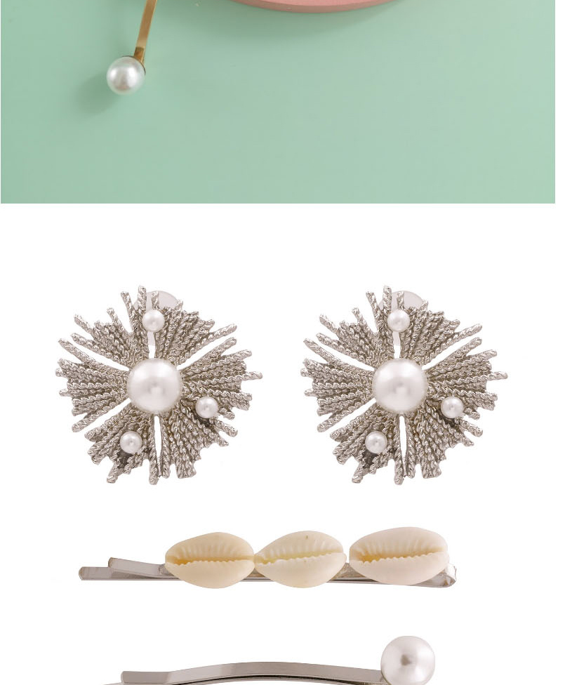 Fashion Silvery Shell Alloy With Pearl Earrings Hairpin Combination Suit,Earrings set
