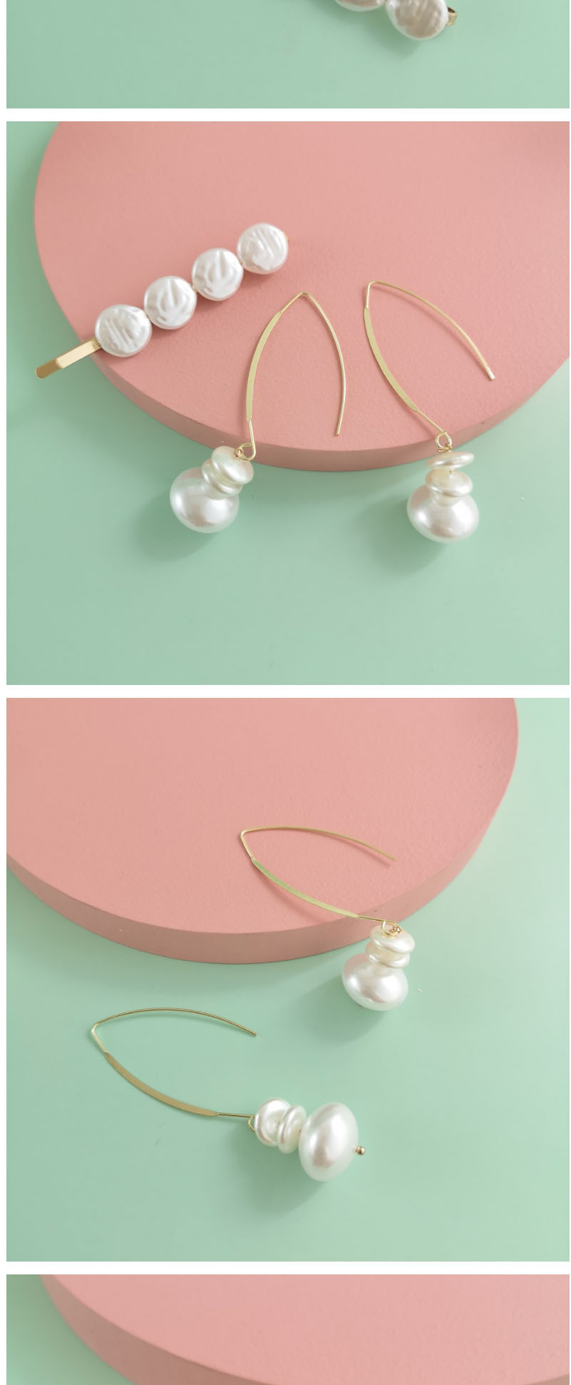 Fashion Golden Pearl Geometric Hairpin Earrings Set,Earrings set