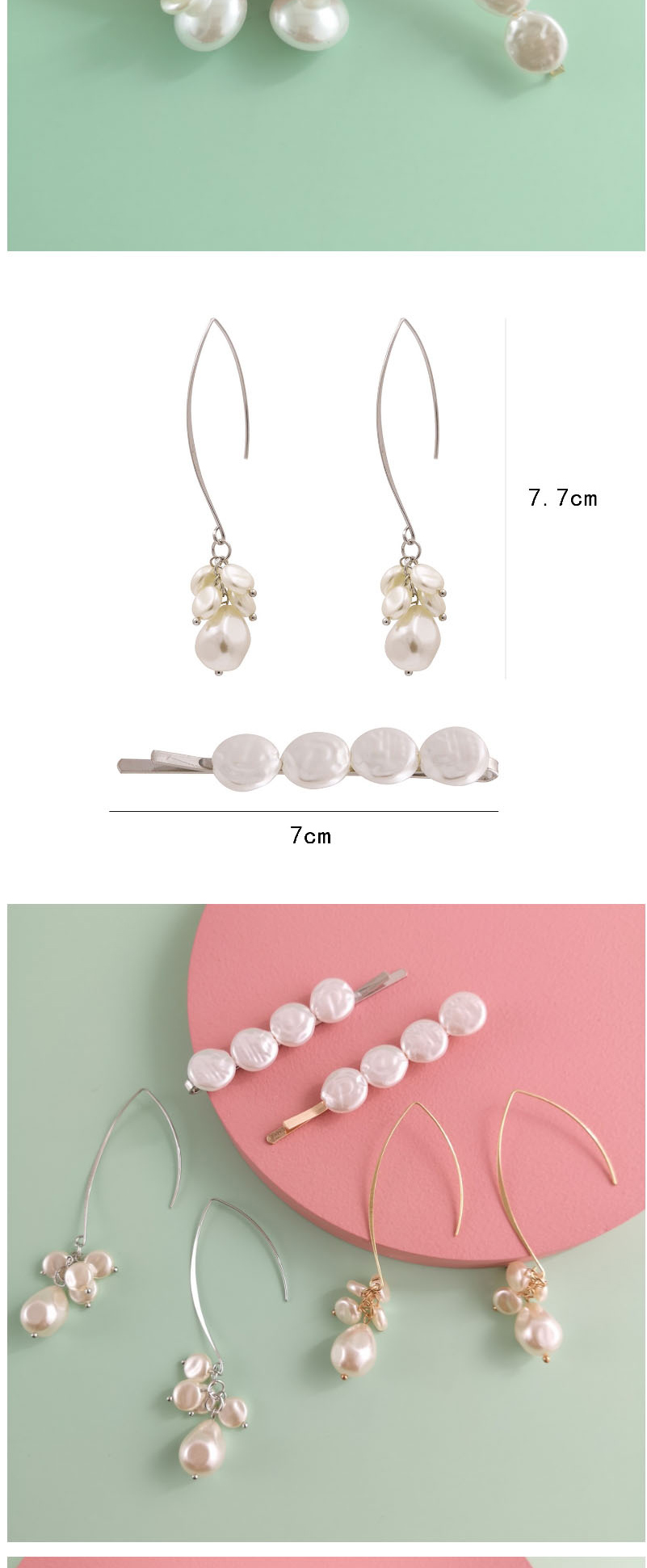 Fashion Silvery Pearl Geometric Hairpin Earrings Set,Earrings set