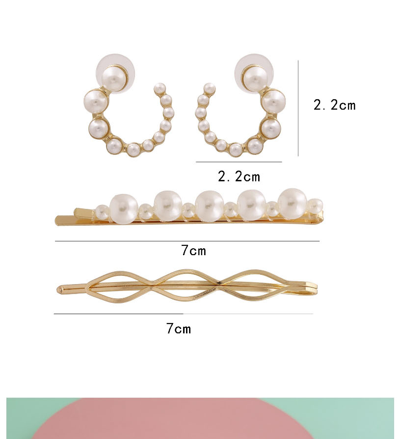 Fashion Silvery Pearl Geometric Alloy Earring Hairpin Set,Earrings set