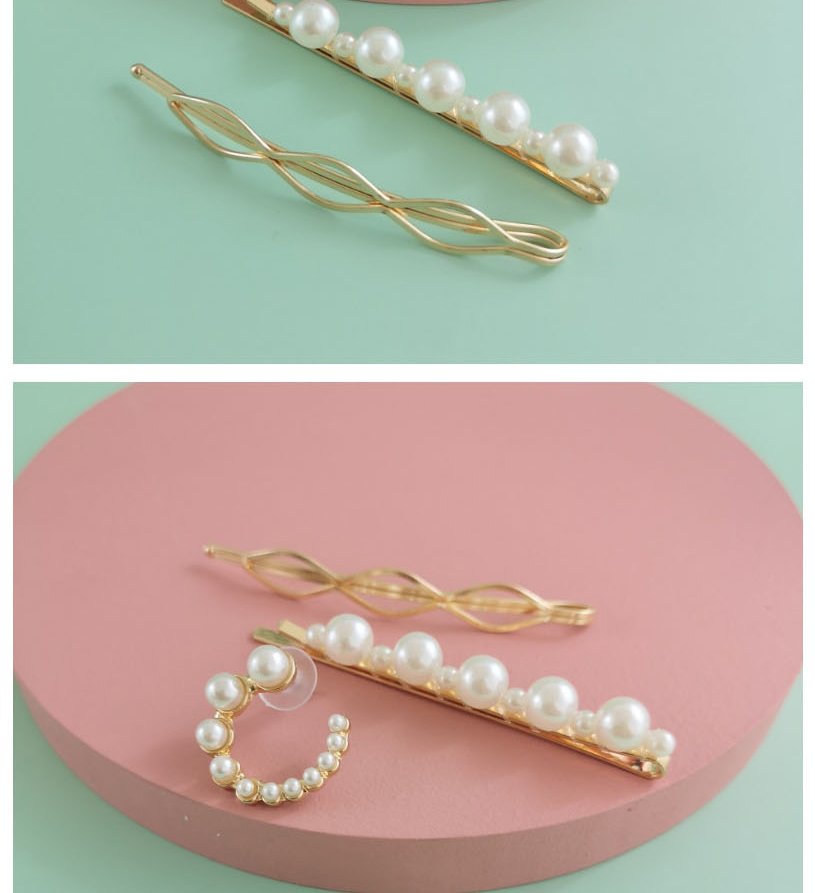 Fashion Golden Pearl Geometric Alloy Earring Hairpin Set,Earrings set