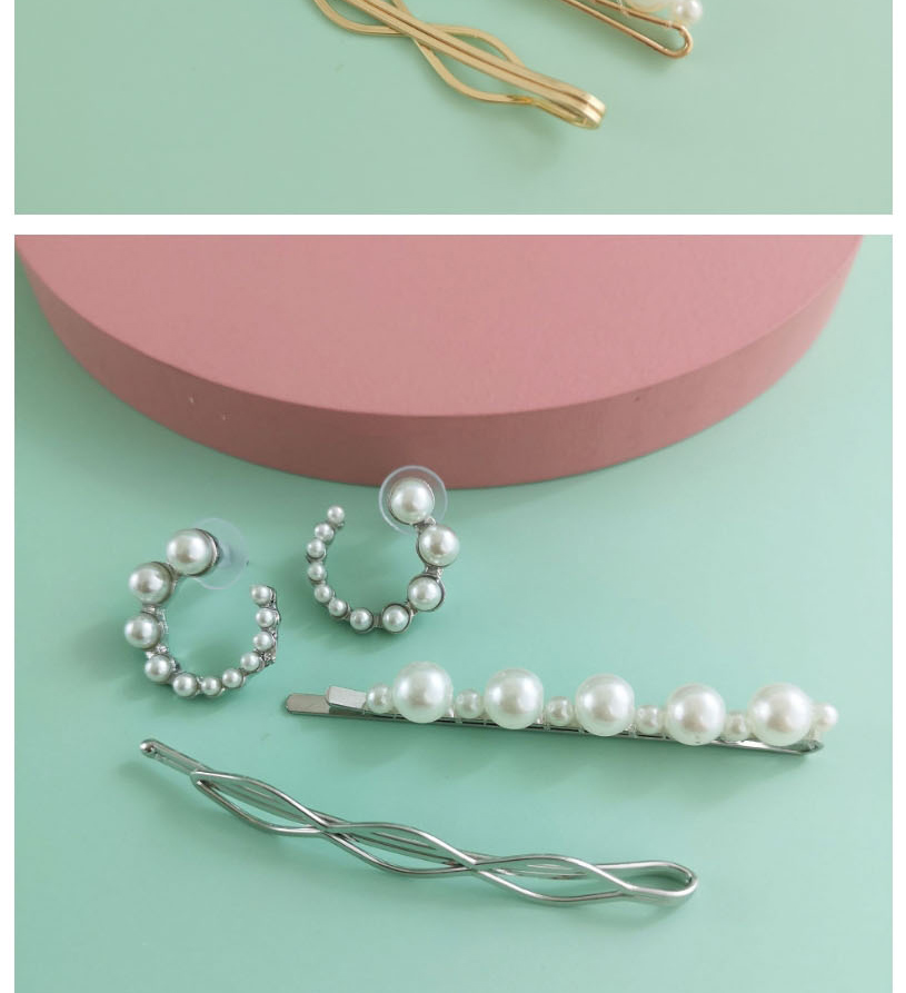 Fashion Silvery Pearl Geometric Alloy Earring Hairpin Set,Earrings set