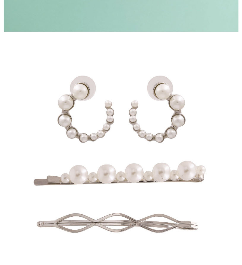 Fashion Golden Pearl Geometric Alloy Earring Hairpin Set,Earrings set