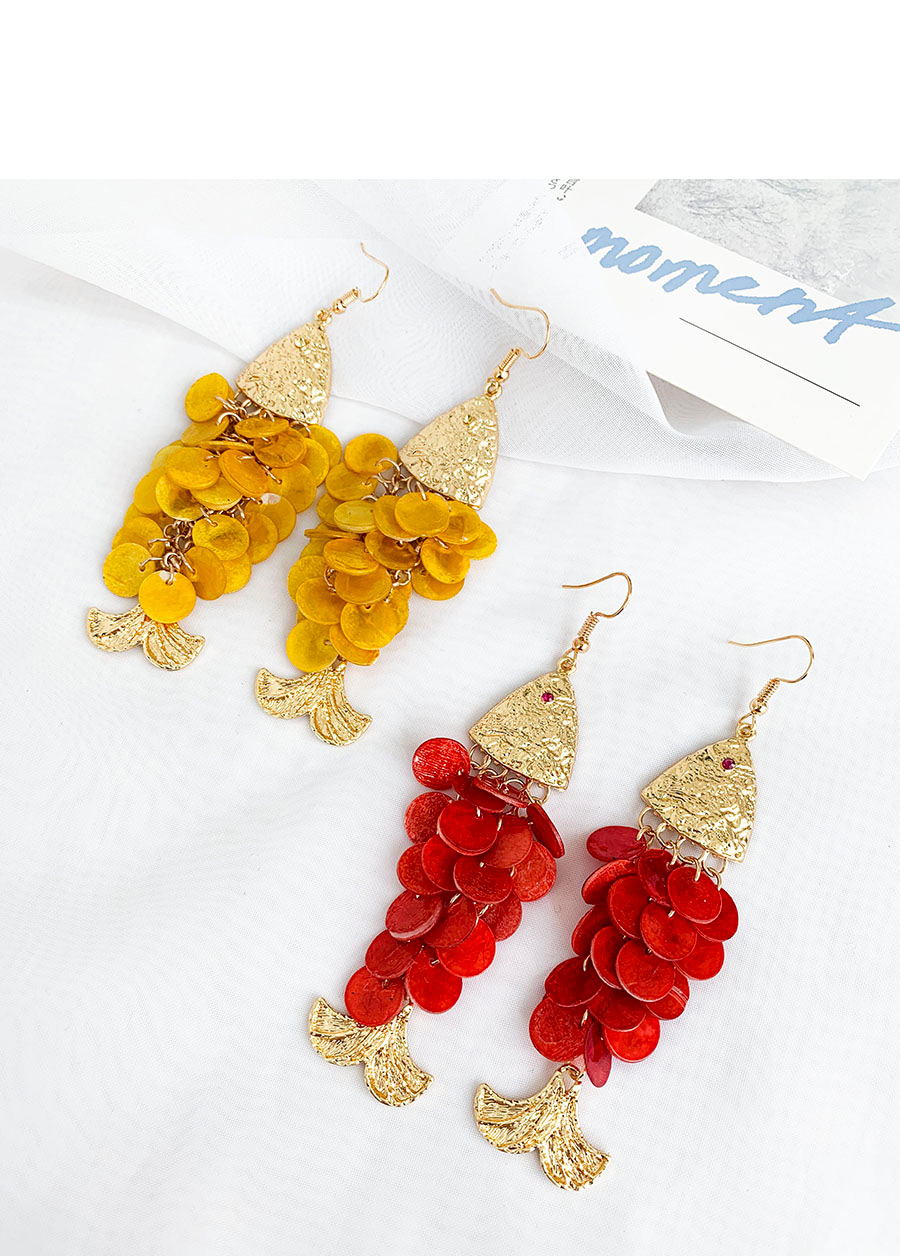 Fashion Red Alloy Shells Scales Goldfish Earrings,Drop Earrings