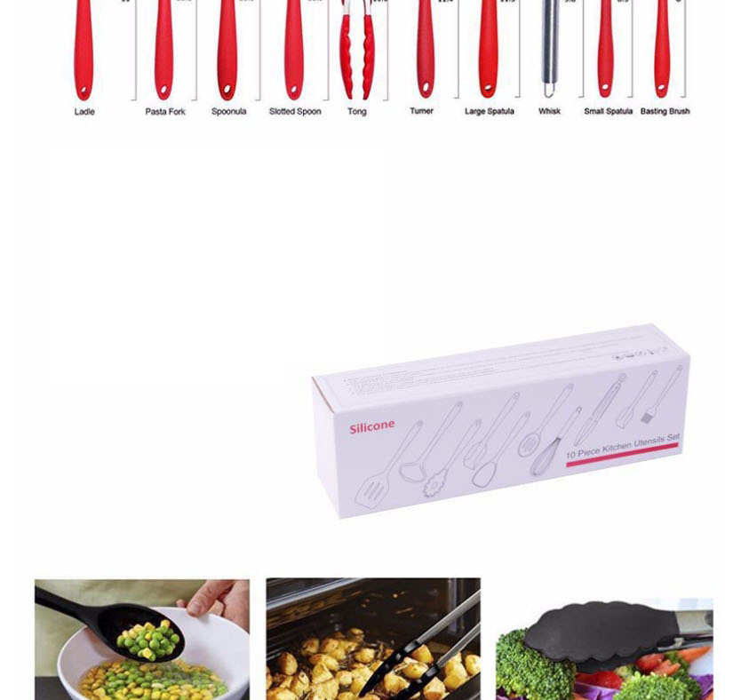 Fashion Black Color Box Ten Suits 10 Sets Of Silicone Kitchenware Sets,Kitchen