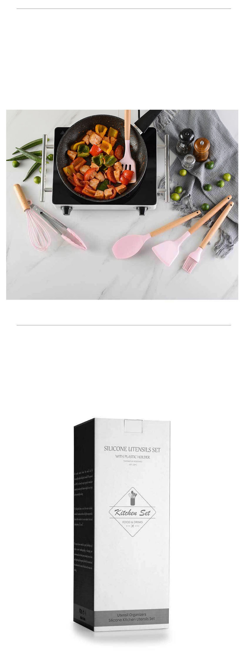 Fashion 11 Piece Set (excluding Bin) Pink Solid Wood Handle With Bucket And Silica Gel Kitchenware,Kitchen