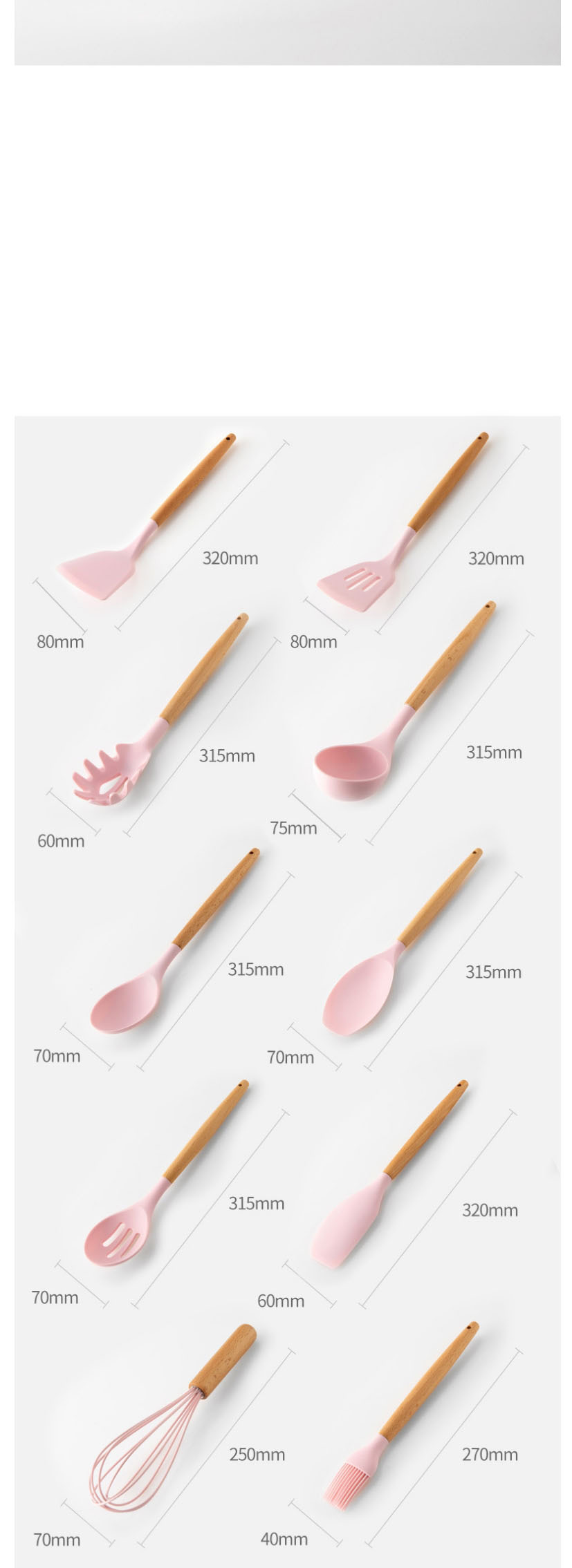 Fashion Nine Piece B Pink Solid Wood Handle With Bucket And Silica Gel Kitchenware,Kitchen