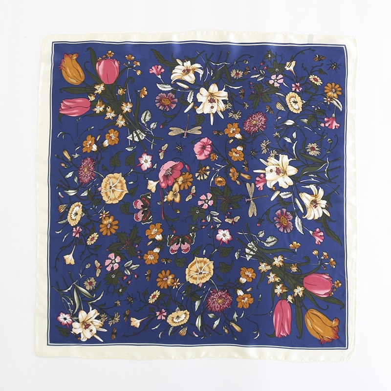 Fashion Blue Flower Printed Silk Scarves Small Scarves Versatile Uses,Thin Scaves