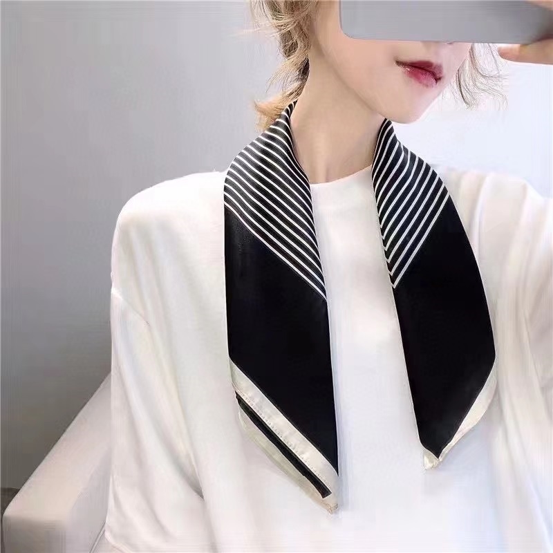 Fashion Black Striped Printed Silk Scarves Small Scarves Versatile Uses,Thin Scaves
