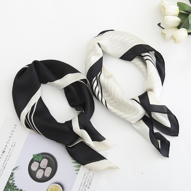 Fashion White Striped Printed Silk Scarves Small Scarves Versatile Uses,Thin Scaves