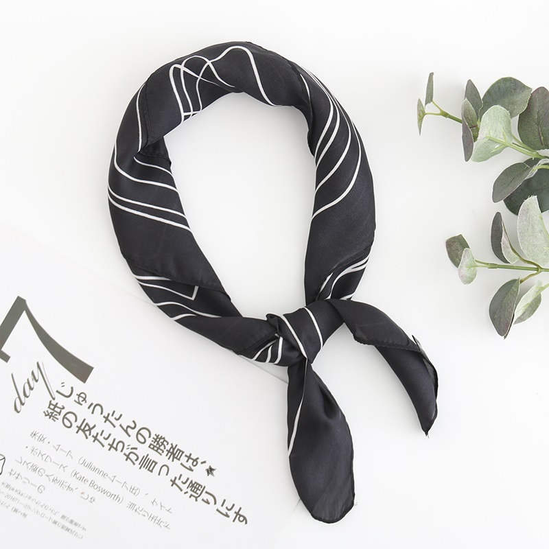 Fashion Black Geometric Printing Silk Imitation Scarf Multi Functional Use Of Small Scarves,Thin Scaves