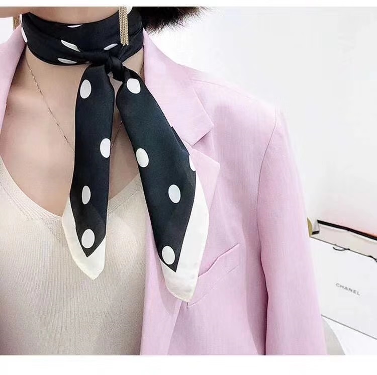Fashion Pink Dot Printing Silk Imitation Scarf Small Scarf Multi-purpose Use,Thin Scaves