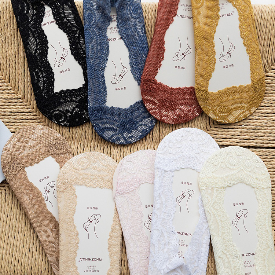 Fashion Ginger Lace Lace Full Of Silicone Anti-skid Shallow Port Stealth Boat Socks,Fashion Socks