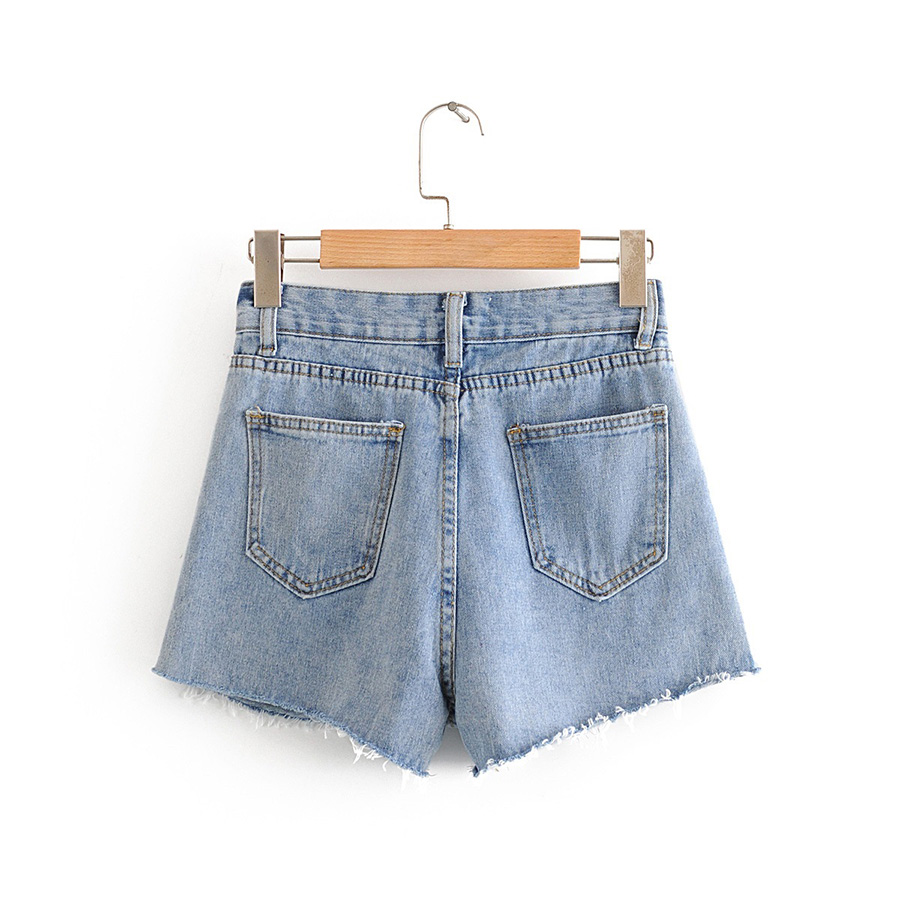 Fashion Cowboy Blue Sunflower Embroidery Floral Jeans Shorts,Shorts