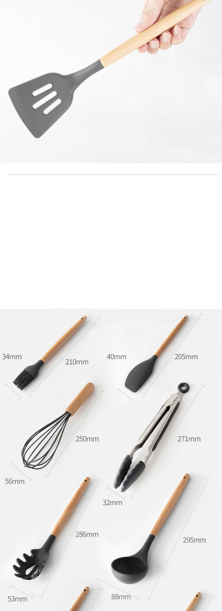 Fashion Soup Spoon Wood Handle Silicone Nonstick Cooking Utensils Baking Set,Kitchen