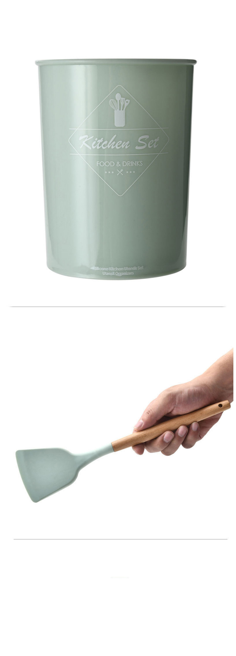 Fashion Leaky Shovel Storage Of Barrels Wooden Handle Silicone Non Stick Turner Kitchenware Sets,Kitchen