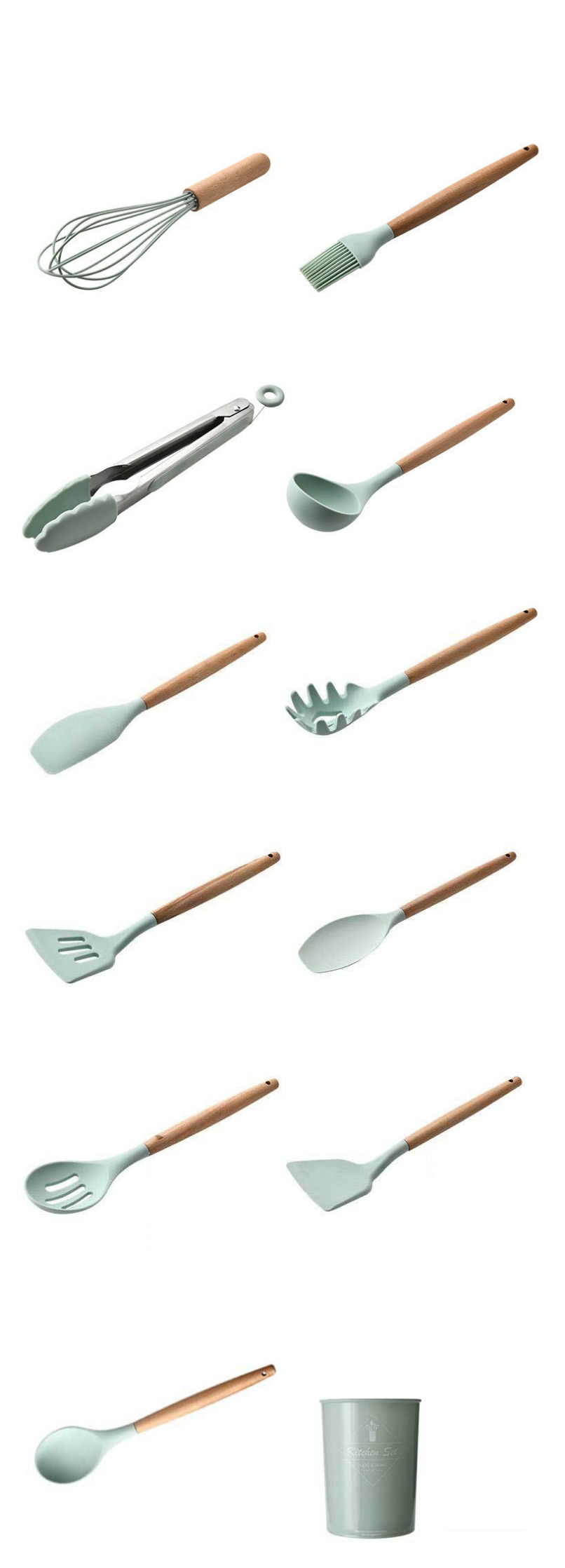 Fashion The 11 Piece Does Not Contain The Bucket Storage Of Barrels Wooden Handle Silicone Non Stick Turner Kitchenware Sets,Kitchen