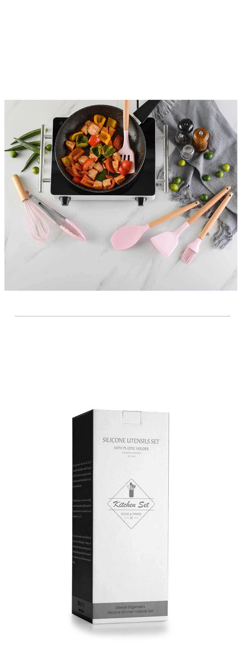 Fashion Flat Shovel Solid Wood Handle With Bucket Silica Gel Kitchenware Set,Kitchen