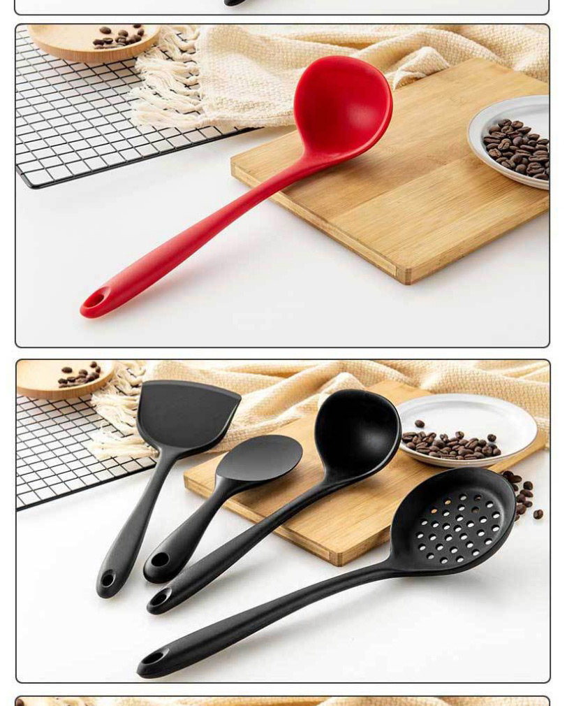 Fashion Red Nine Piece Suit High Temperature Non Stick Cooker Special Silica Gel Frying Spatula Scoop Kitchen Utensils Suit,Kitchen