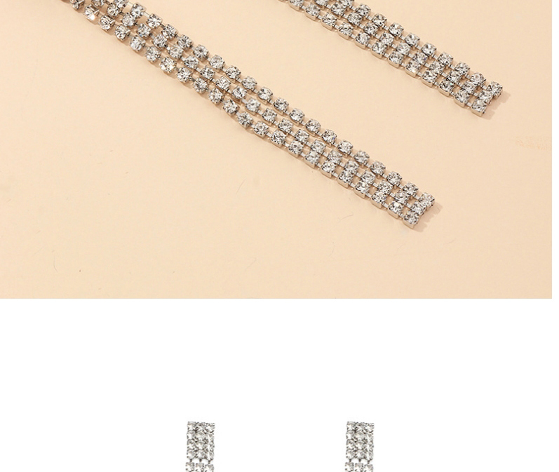 Fashion Silvery Long Alloy Earrings With Tassels And Diamonds,Drop Earrings