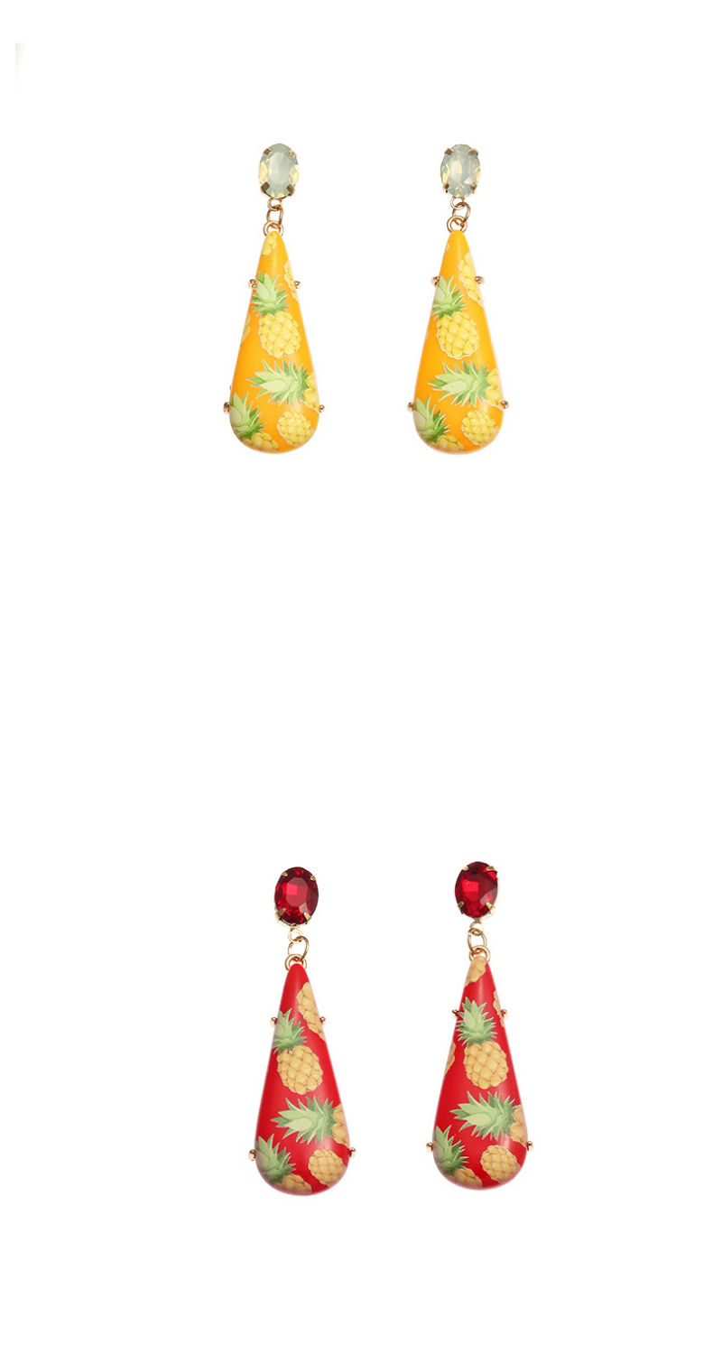 Fashion Black Resin-printed Drop-shaped Pineapple And Crystal Earrings,Drop Earrings