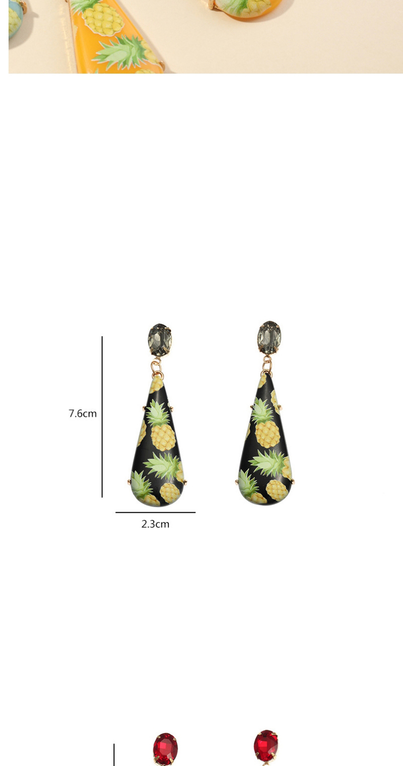 Fashion Black Resin-printed Drop-shaped Pineapple And Crystal Earrings,Drop Earrings