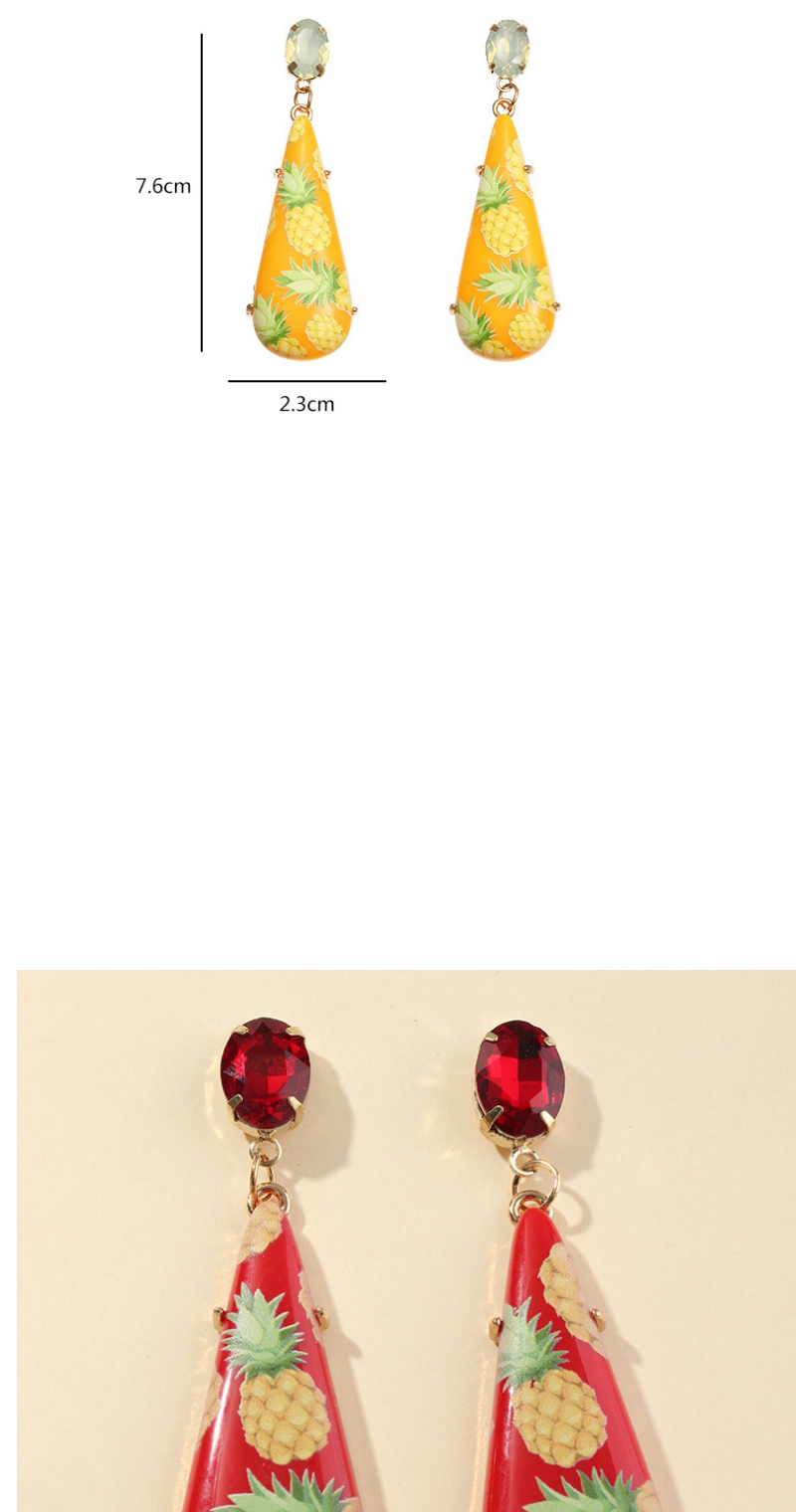 Fashion Red Resin-printed Drop-shaped Pineapple And Crystal Earrings,Drop Earrings