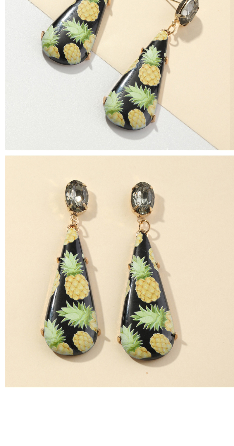 Fashion Red Resin-printed Drop-shaped Pineapple And Crystal Earrings,Drop Earrings