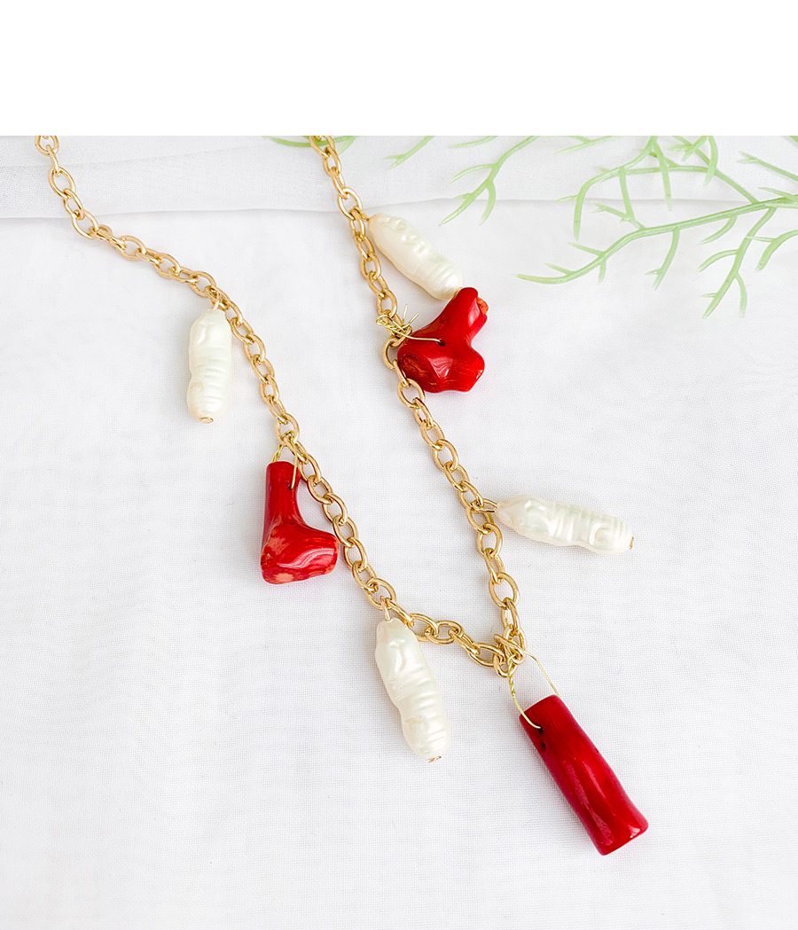Fashion Red Alloy Geometry Resin Necklace,Pendants
