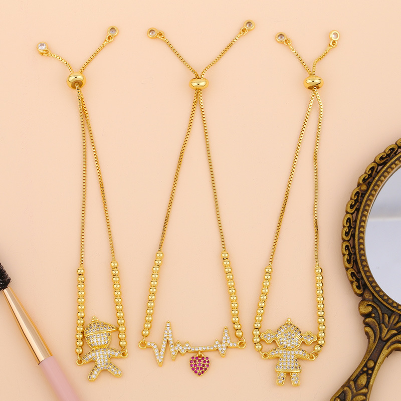 Fashion Girl Gold Copper Bracelet With Zircon Beads,Bracelets
