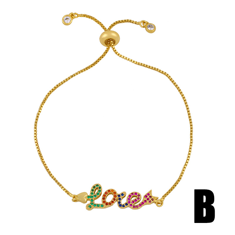 Fashion Love Gold Love Adjustable Diamond Rainbow Bracelet,Bracelets