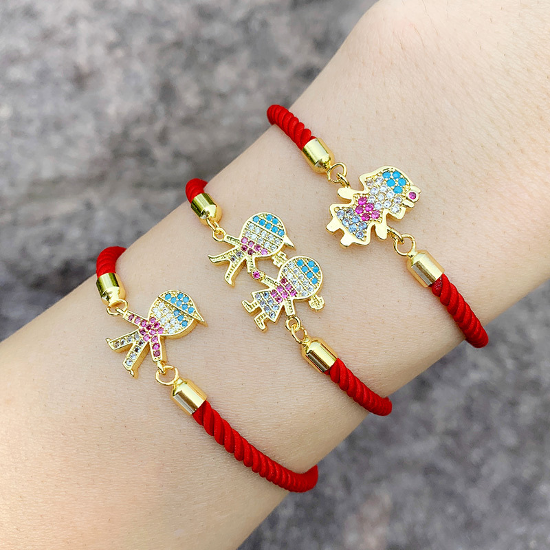 Fashion Red Rope Girl Copper Inlaid Zircons Cartoon Character Bracelet,Bracelets