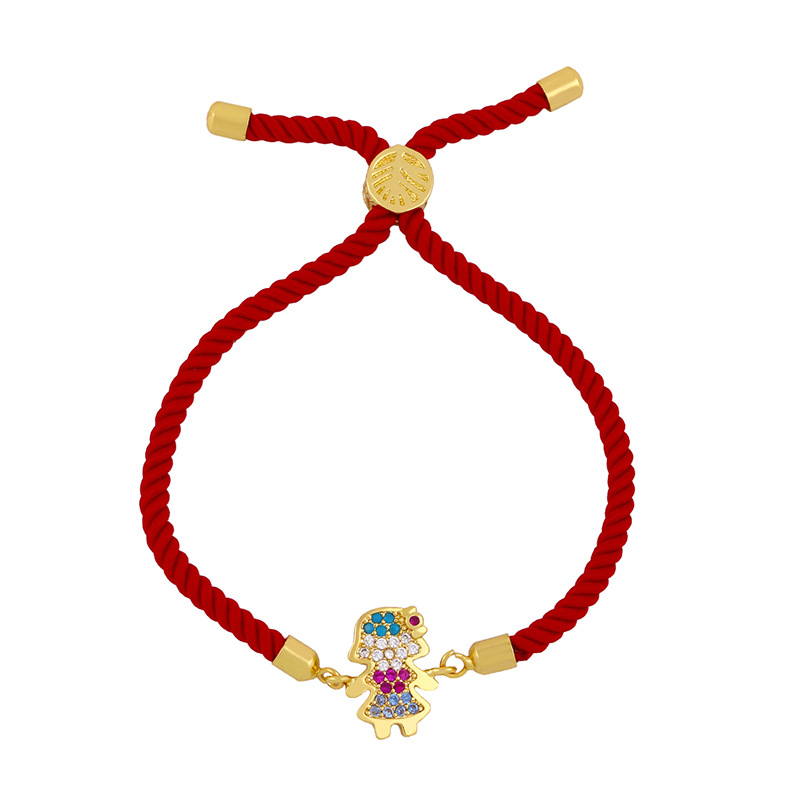 Fashion Red Rope Boy Copper Inlaid Zircons Cartoon Character Bracelet,Bracelets