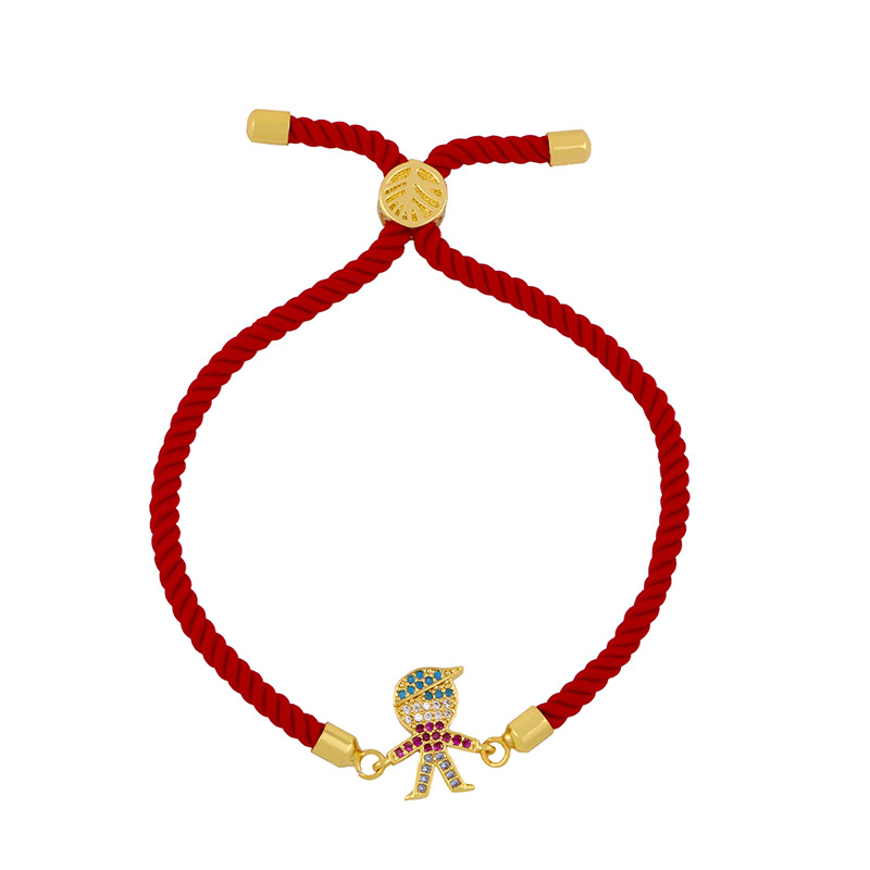 Fashion Red Rope Boy And Girl Copper Inlaid Zircons Cartoon Character Bracelet,Bracelets