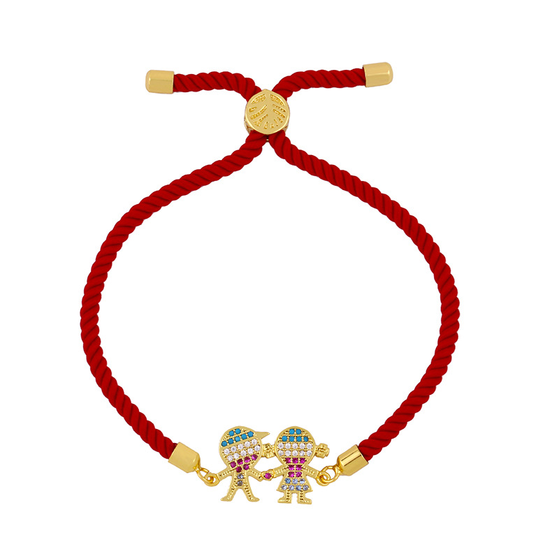 Fashion Red Rope Boy Copper Inlaid Zircons Cartoon Character Bracelet,Bracelets