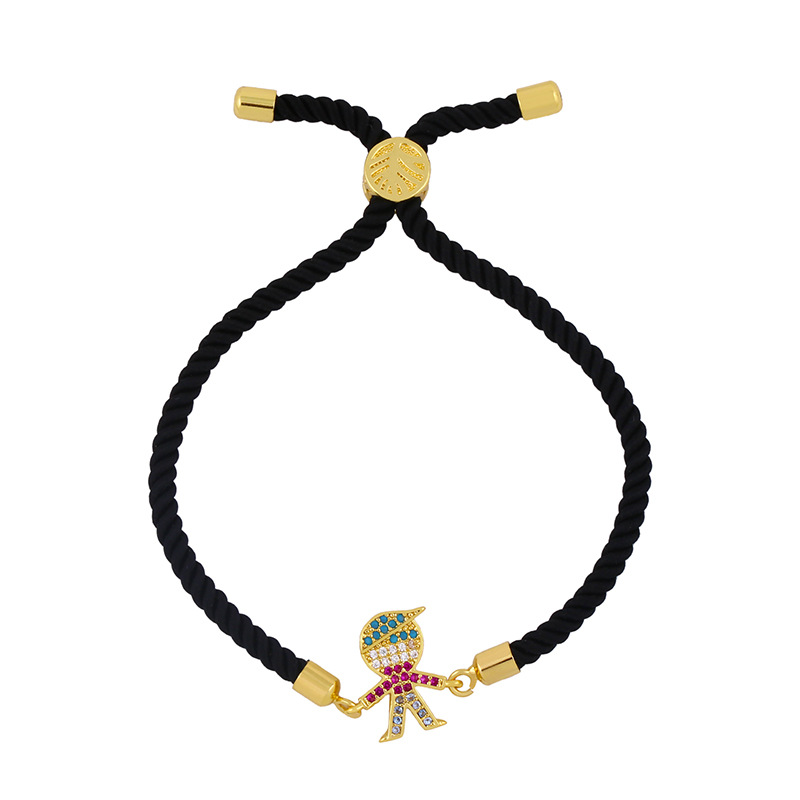 Fashion Black Rope Boy And Girl Copper Inlaid Zircons Cartoon Character Bracelet,Bracelets