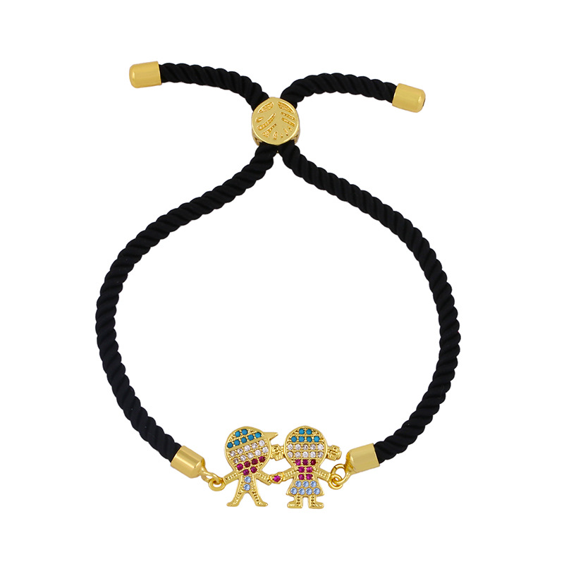 Fashion Black Rope Boy Copper Inlaid Zircons Cartoon Character Bracelet,Bracelets