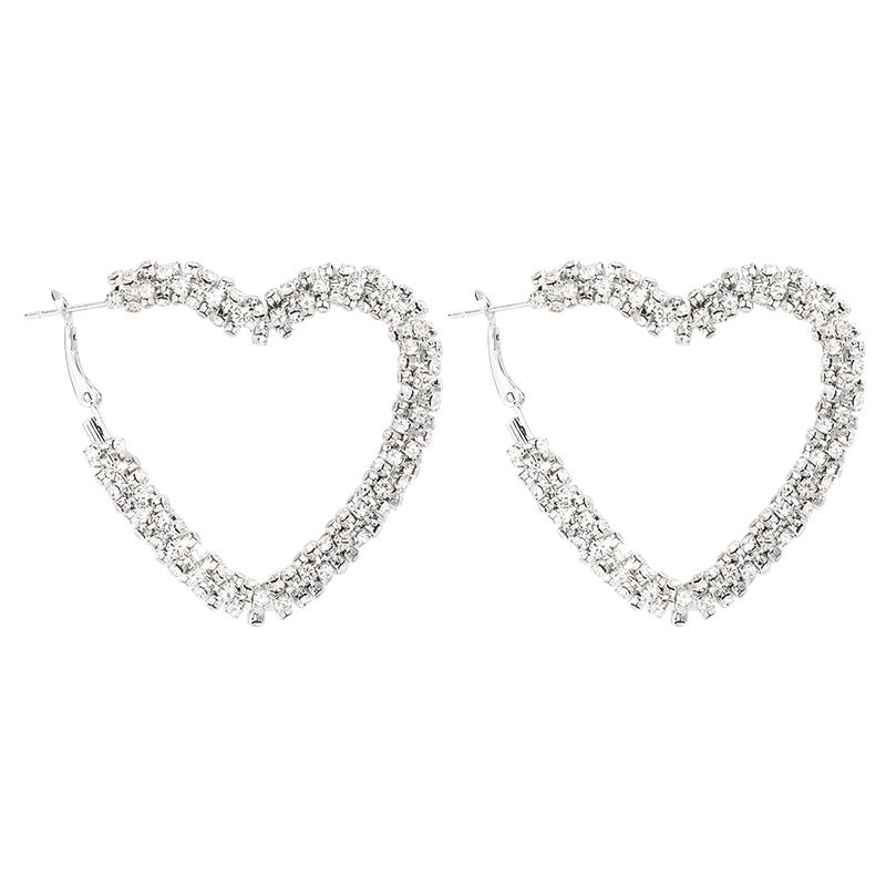 Fashion Silvery Heart-shaped Diamond Earrings,Hoop Earrings