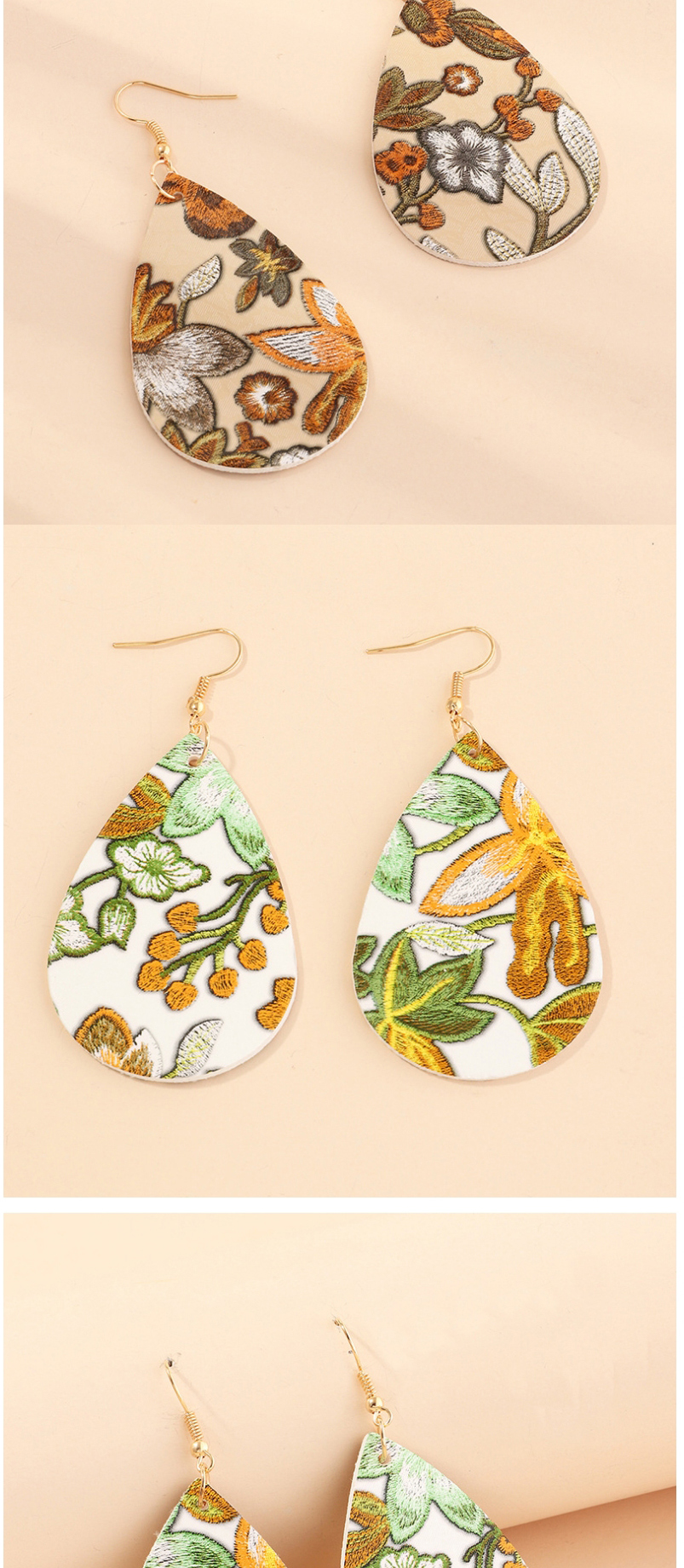 Fashion Butterfly Litchi Print Water Drop Pu Leather Sunflower Flower Butterfly Earrings,Drop Earrings