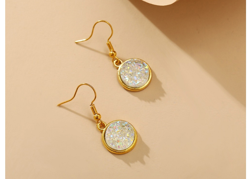 Fashion White Geometric Round Earrings Inlaid With Cluster Crystal Alloy,Drop Earrings