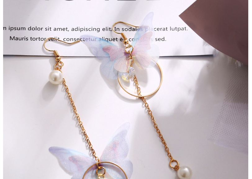 Fashion White Asymmetrical Butterfly Pearl And Crystal Round Earrings,Drop Earrings