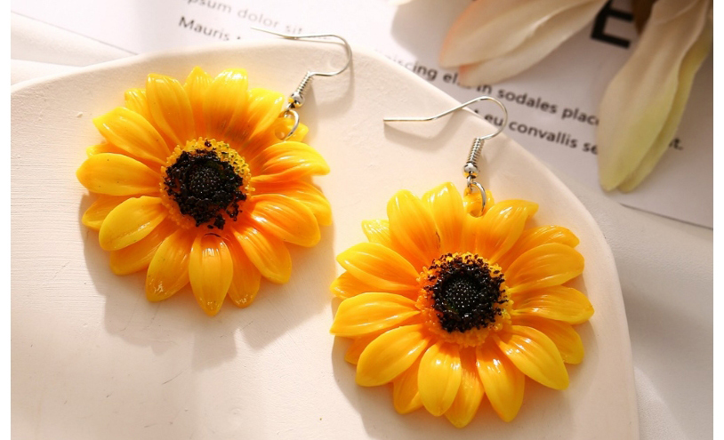 Fashion Yellow Sunflower Resin Contrast Color Earrings,Drop Earrings