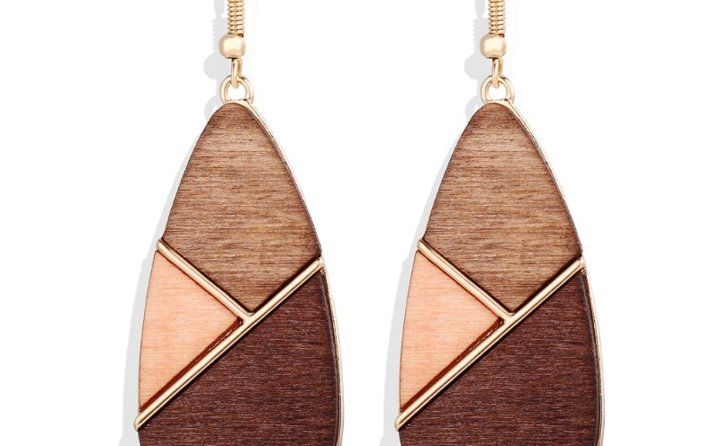 Fashion Brown Geometric Wood Stitching Contrast Earrings,Drop Earrings