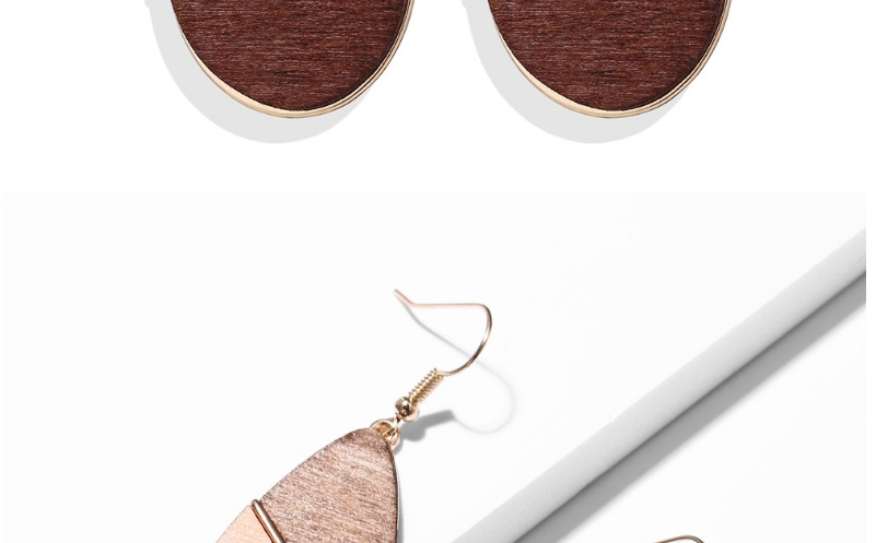 Fashion Brown Geometric Wood Stitching Contrast Earrings,Drop Earrings