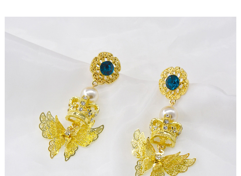 Fashion Golden Three-dimensional Pearl Earrings With Zircon Butterfly And Diamond,Drop Earrings
