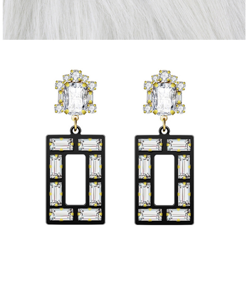 Fashion Black Square Diamond Geometric Cutout Earrings,Drop Earrings
