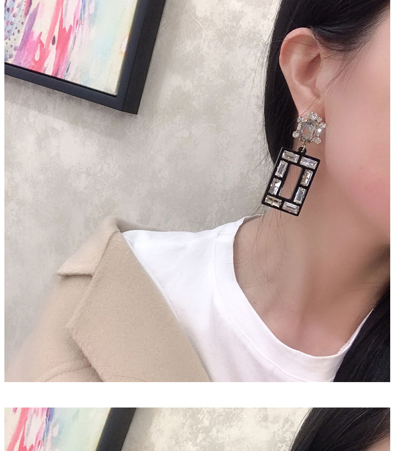 Fashion Black Square Diamond Geometric Cutout Earrings,Drop Earrings