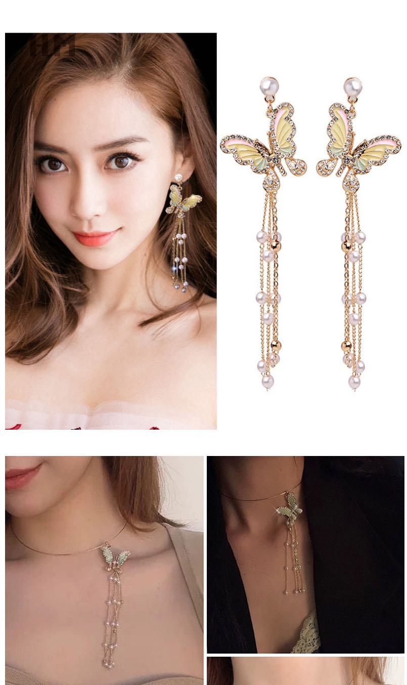 Fashion Golden Butterfly Diamond Tassel Chain Clavicle Chain,Multi Strand Necklaces