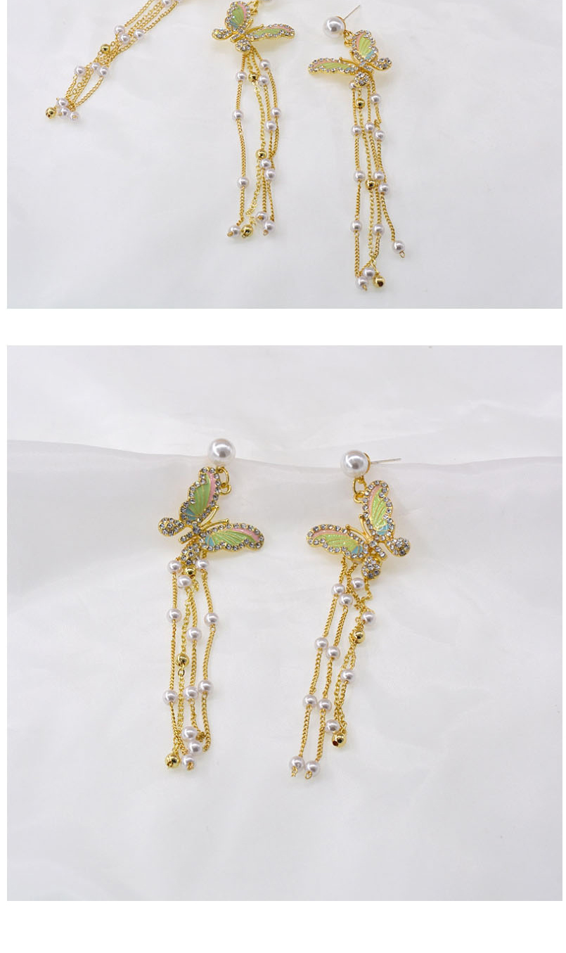 Fashion Golden Butterfly Long Fringe Pearl And Diamond Alloy Earrings,Drop Earrings